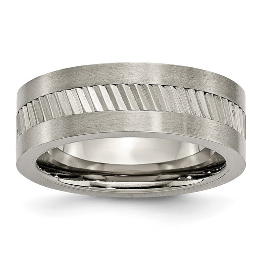 Titanium Sawtooth Design Flat Polished Brushed Edge 8mm Band