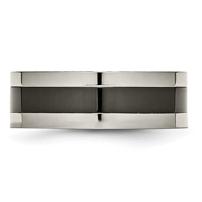 Titanium Base Polished Black Ceramic Center Flat 8mm Band