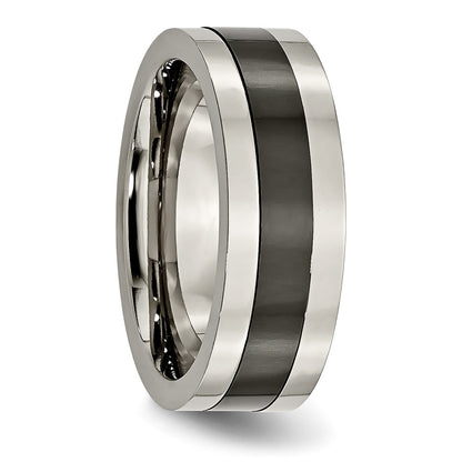 Titanium Base Polished Black Ceramic Center Flat 8mm Band