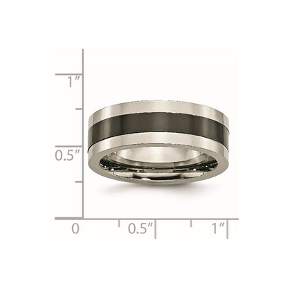 Titanium Base Polished Black Ceramic Center Flat 8mm Band