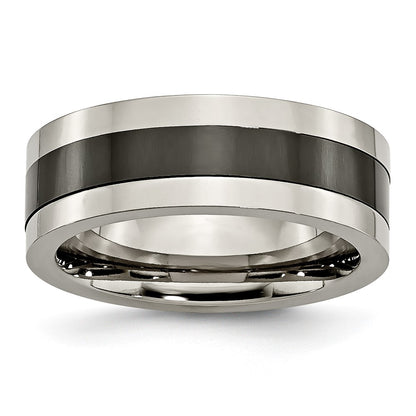 Titanium Base Polished Black Ceramic Center Flat 8mm Band