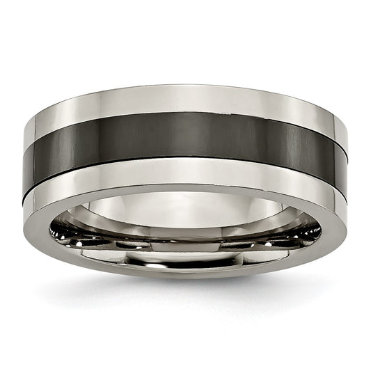 Titanium Base Polished Black Ceramic Center Flat 8mm Band