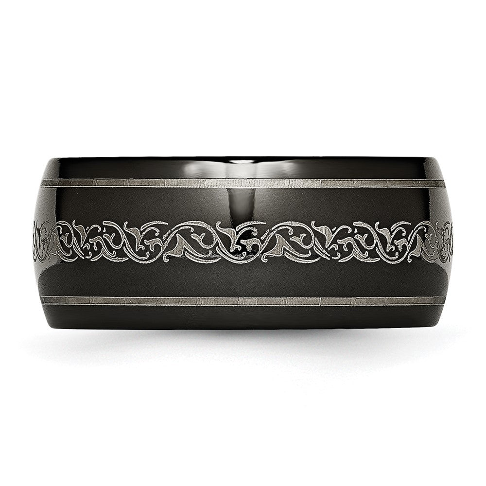 Titanium Black Ti Domed With Laser Pattern 10mm Polished Band