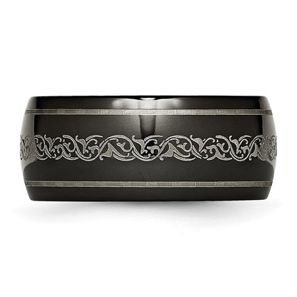 Titanium Black Ti Domed With Laser Pattern 10mm Polished Band