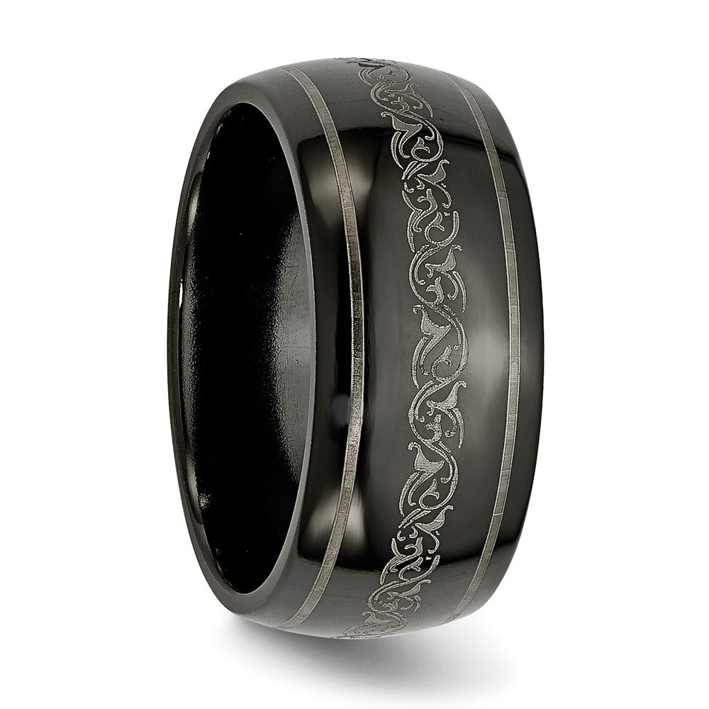 Titanium Black Ti Domed With Laser Pattern 10mm Polished Band
