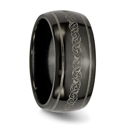 Titanium Black Ti Domed With Laser Pattern 10mm Polished Band