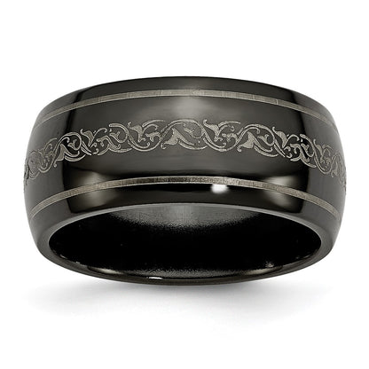 Titanium Black Ti Domed With Laser Pattern 10mm Polished Band