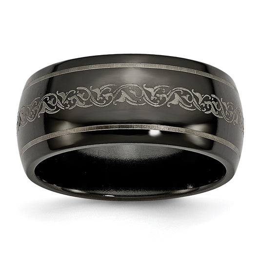 Titanium Black Ti Domed With Laser Pattern 10mm Polished Band