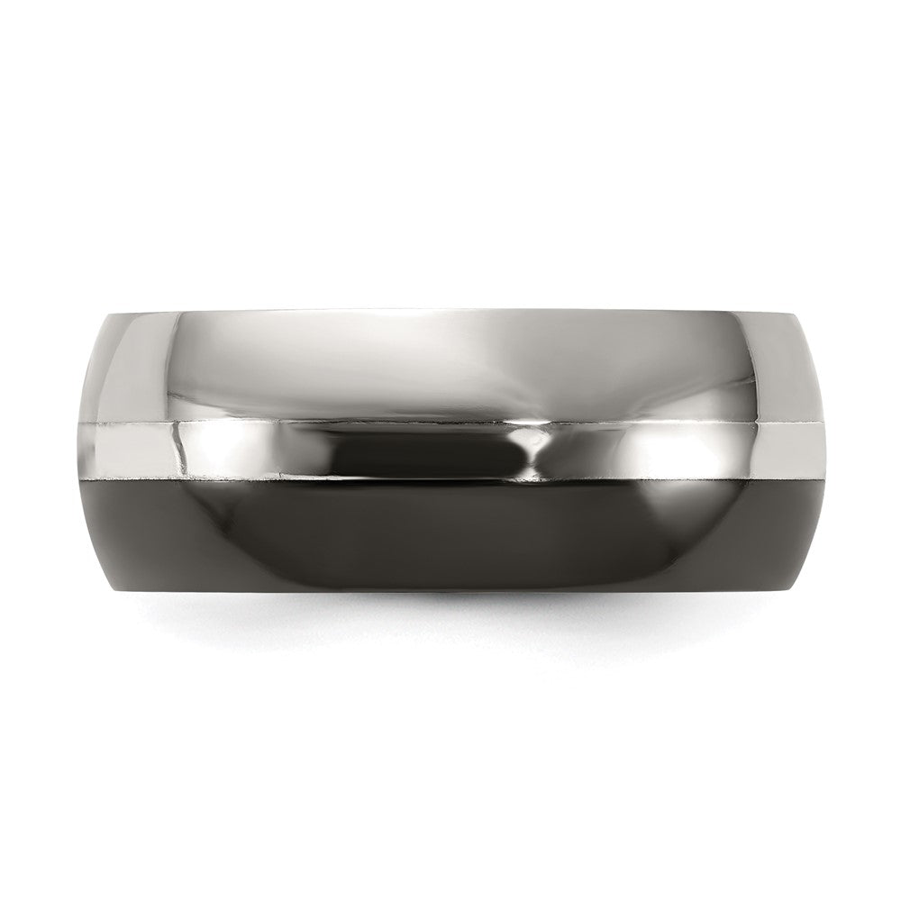 Titanium/Silver Two Tone Titanium Black Ti With Sterling Silver Inlay 9mm Polished Band