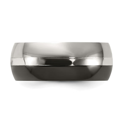 Titanium/Silver Two Tone Titanium Black Ti With Sterling Silver Inlay 9mm Polished Band