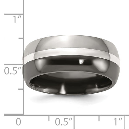 Titanium/Silver Two Tone Titanium Black Ti With Sterling Silver Inlay 9mm Polished Band
