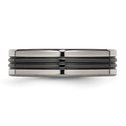 Titanium Black Ti With Grey Edges 6mm Grooved And Polished Band