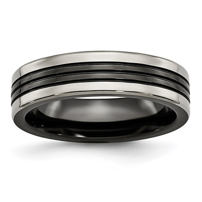 Titanium Black Ti With Grey Edges 6mm Grooved And Polished Band