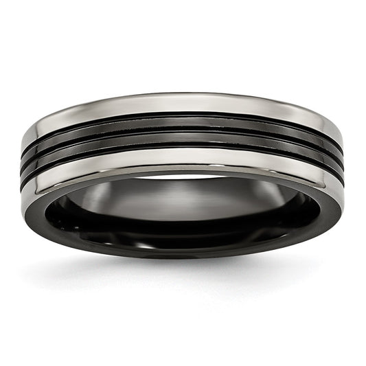 Titanium Black Ti With Grey Edges 6mm Grooved And Polished Band
