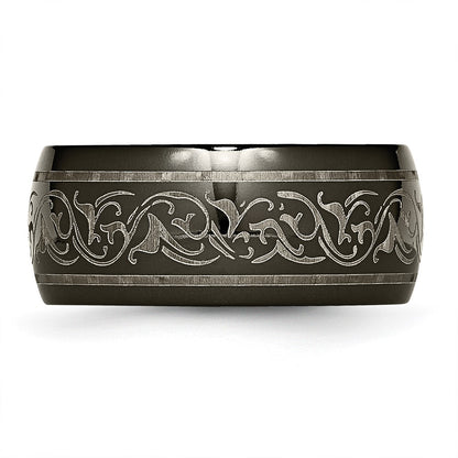 Titanium Black Ti Domed Lasered Pattern 10mm Band