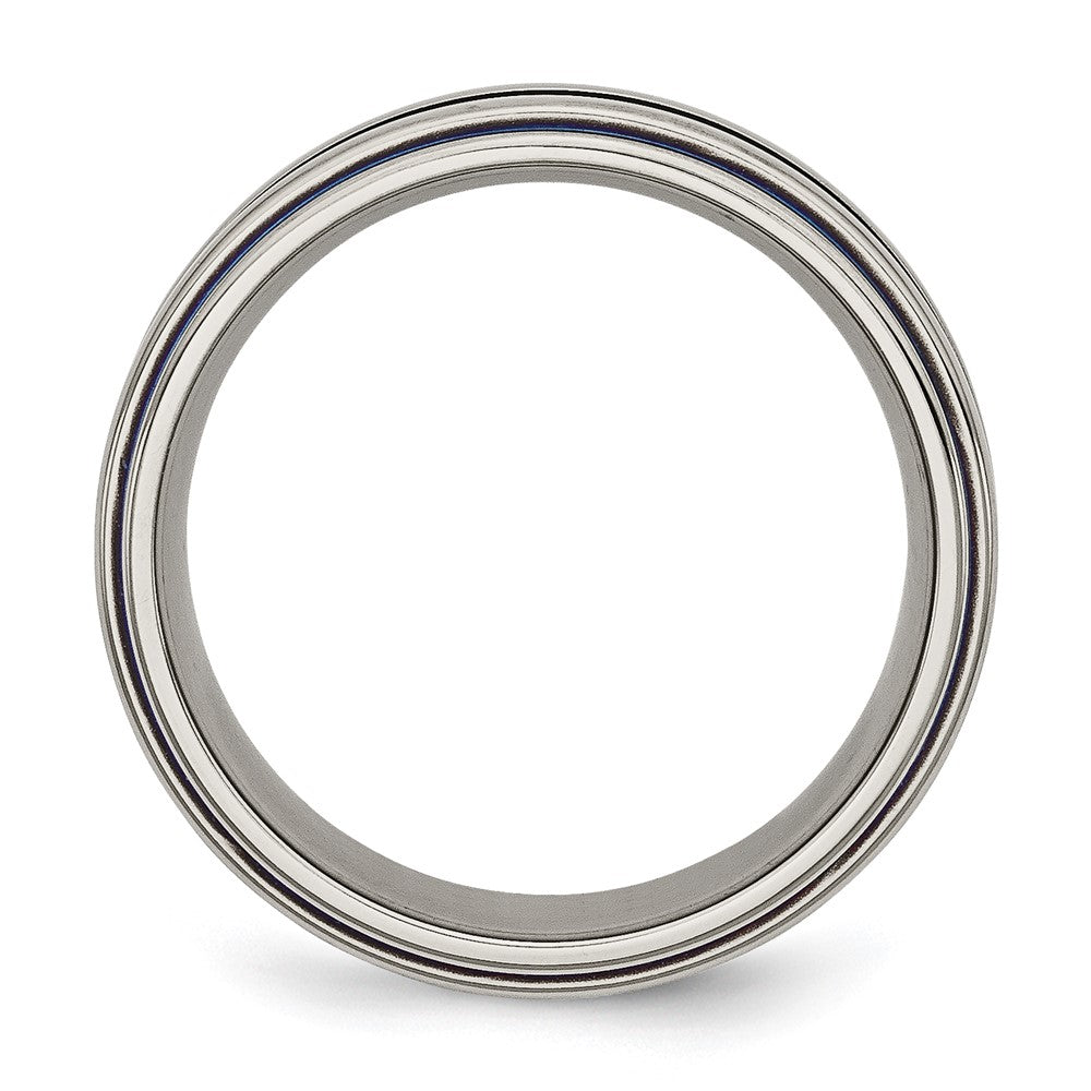 Titanium With Blue Triple Groove 8mm Polished Band
