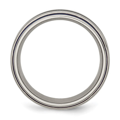 Titanium With Blue Triple Groove 8mm Polished Band