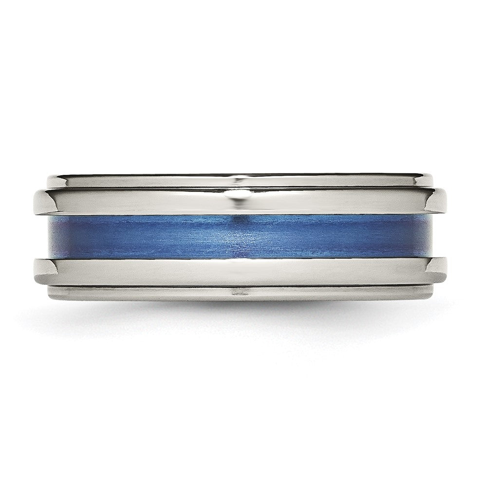 Titanium With Blue Triple Groove 8mm Polished Band