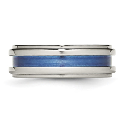 Titanium With Blue Triple Groove 8mm Polished Band