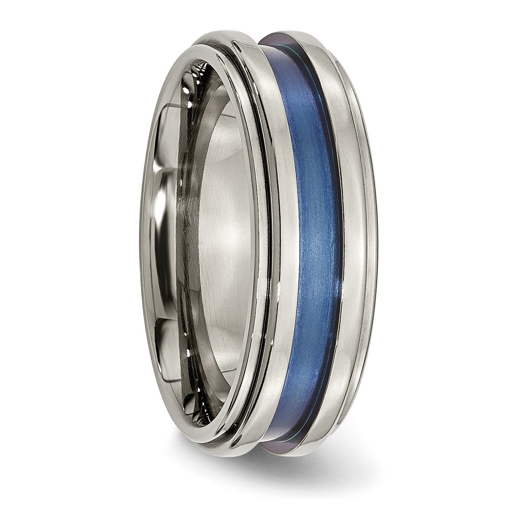 Titanium With Blue Triple Groove 8mm Polished Band