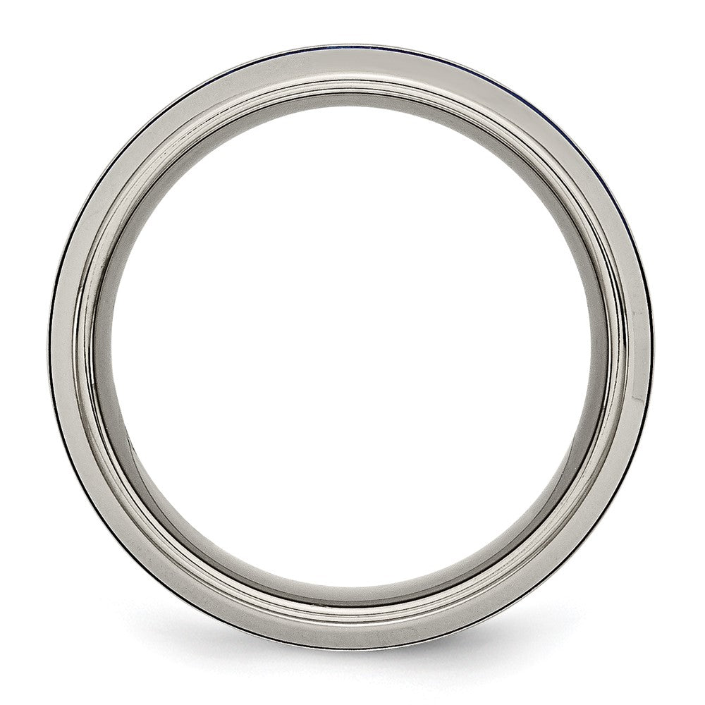 Titanium Polished Blue Ip 8.5mm Triple Grooved Beveled Edge Band