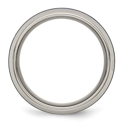 Titanium Polished Blue Ip 8.5mm Triple Grooved Beveled Edge Band