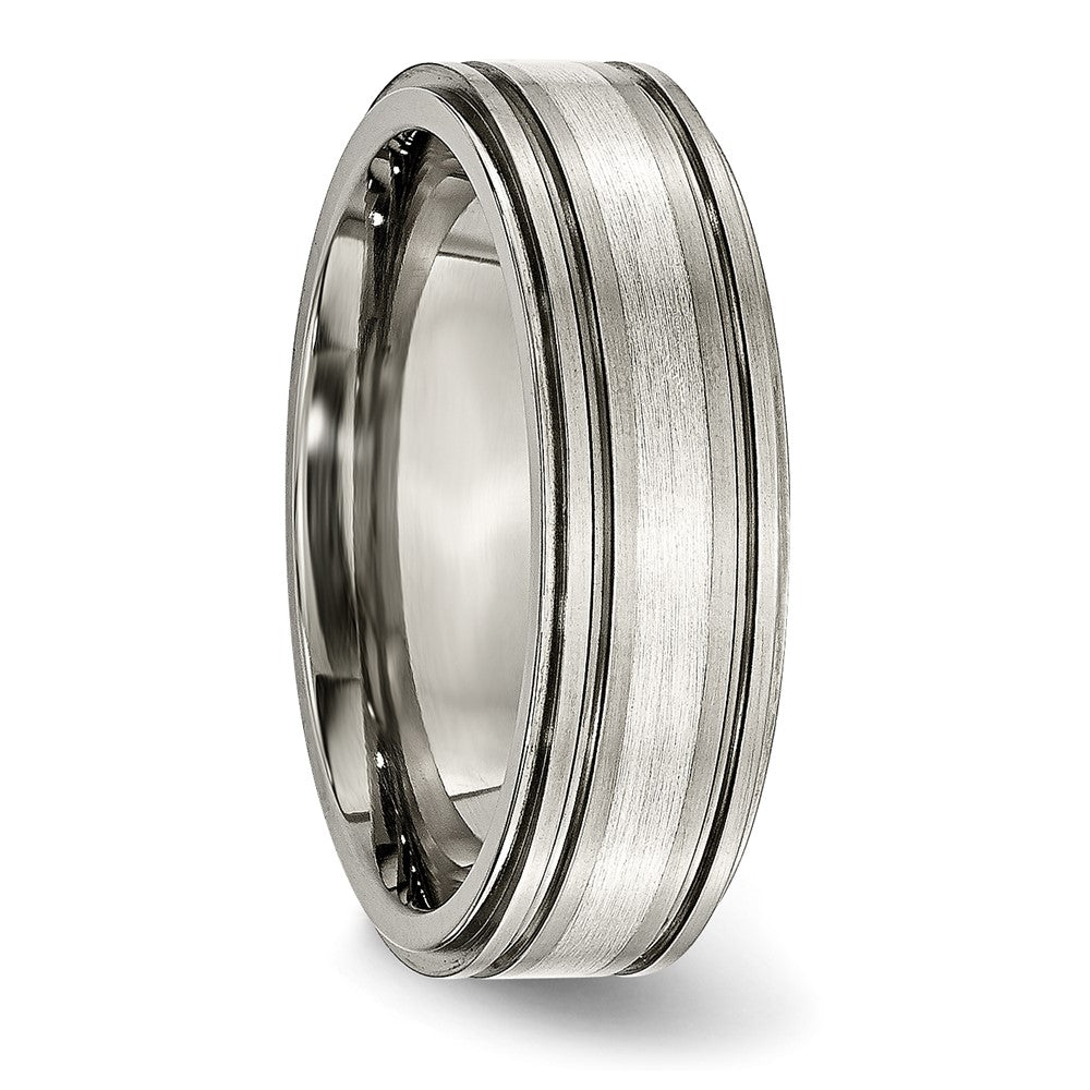 Titanium/Silver Two Tone Titanium W/ Argentium .925 Silver Inlay Ridged Edge 7mm Band