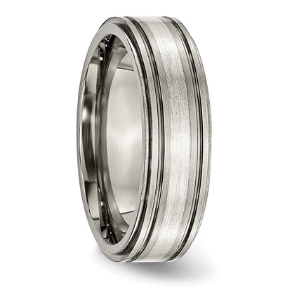 Titanium/Silver Two Tone Titanium W/ Argentium .925 Silver Inlay Ridged Edge 7mm Band