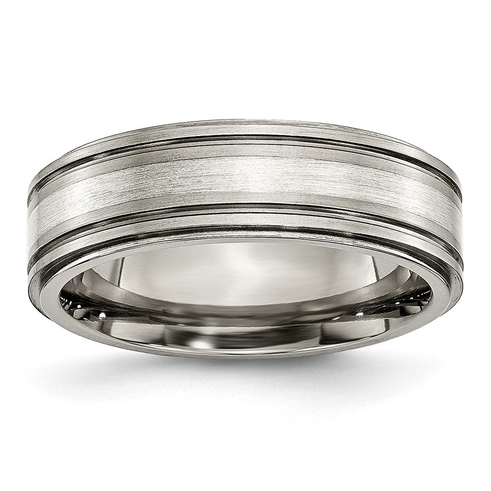 Titanium/Silver Two Tone Titanium W/ Argentium .925 Silver Inlay Ridged Edge 7mm Band