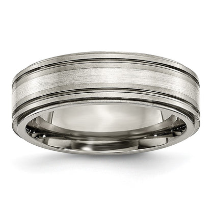 Titanium/Silver Two Tone Titanium W/ Argentium .925 Silver Inlay Ridged Edge 7mm Band