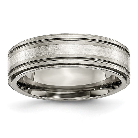 Titanium/Silver Two Tone Titanium W/ Argentium .925 Silver Inlay Ridged Edge 7mm Band