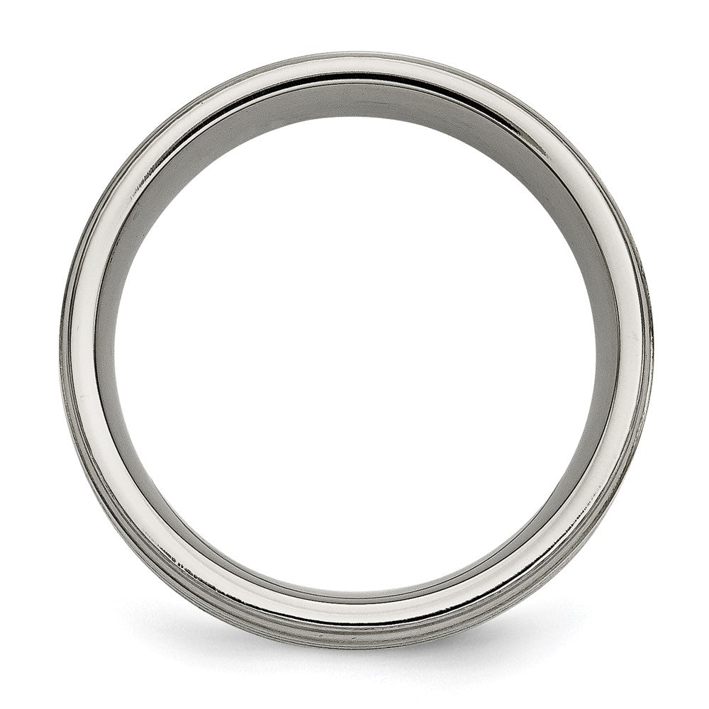 Titanium/Silver Two Tone Titanium W/ Argentium .925 Silver Inlay Ridged Edge 9mm Band