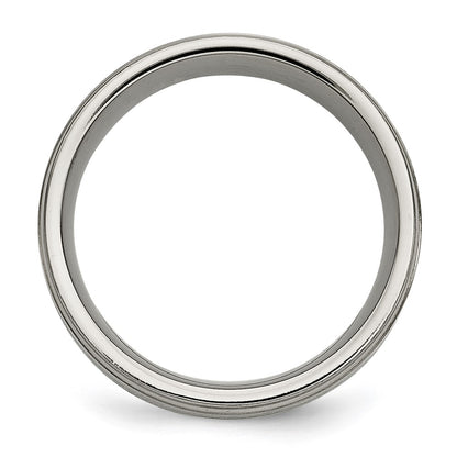 Titanium/Silver Two Tone Titanium W/ Argentium .925 Silver Inlay Ridged Edge 9mm Band