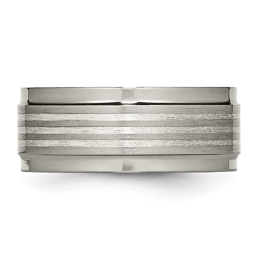 Titanium/Silver Two Tone Titanium W/ Argentium .925 Silver Inlay Ridged Edge 9mm Band