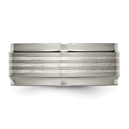 Titanium/Silver Two Tone Titanium W/ Argentium .925 Silver Inlay Ridged Edge 9mm Band