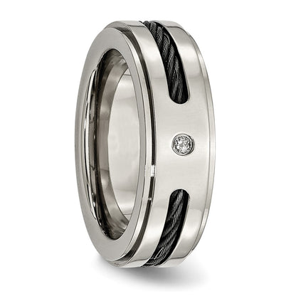 Titanium Polished Black Ip Plated Cable/0.035Ct. Diamond Band (Size 8 Only)