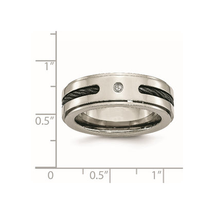 Titanium Polished Black Ip Plated Cable/0.035Ct. Diamond Band (Size 8 Only)