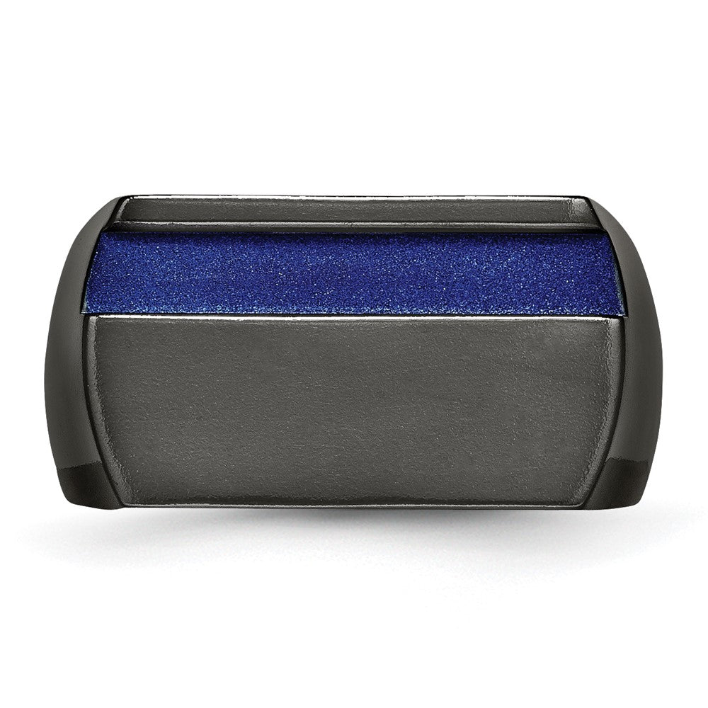 Titanium Black Ti Polished Blue Anodized Stripe Ring