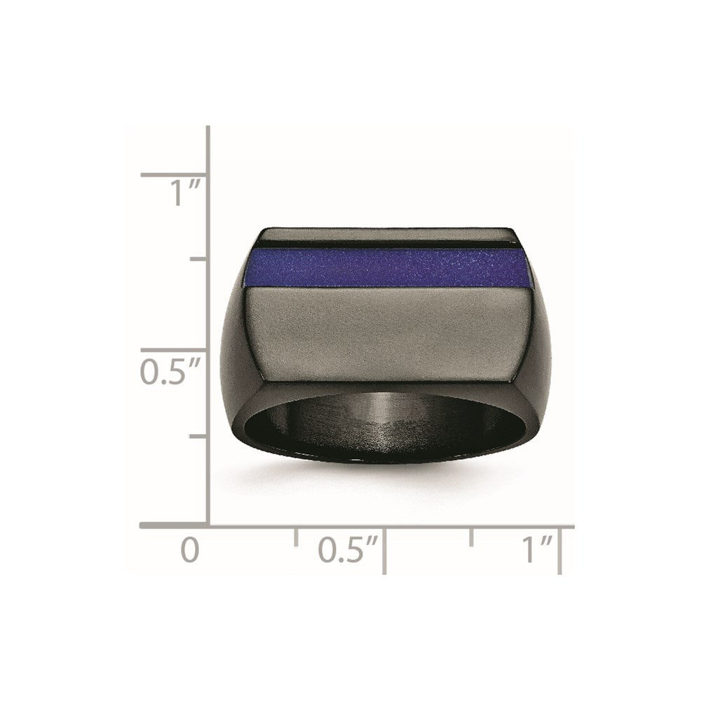 Titanium Black Ti Polished Blue Anodized Stripe Ring