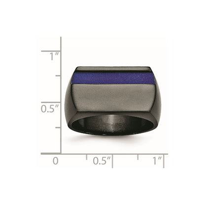 Titanium Black Ti Polished Blue Anodized Stripe Ring
