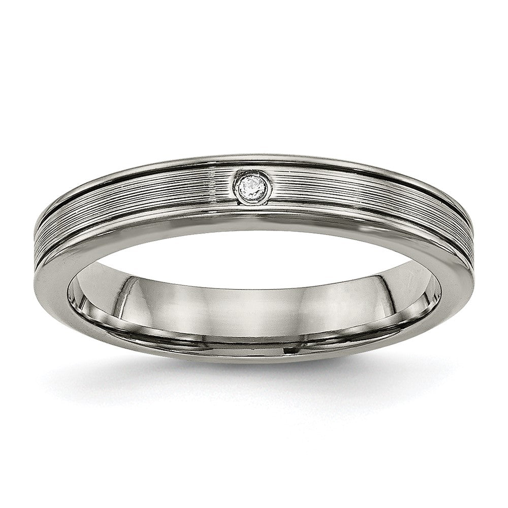 Titanium Polished With Cz 3.75mm Grooved Comfort Fit Band