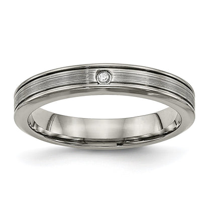 Titanium Polished With Cz 3.75mm Grooved Comfort Fit Band