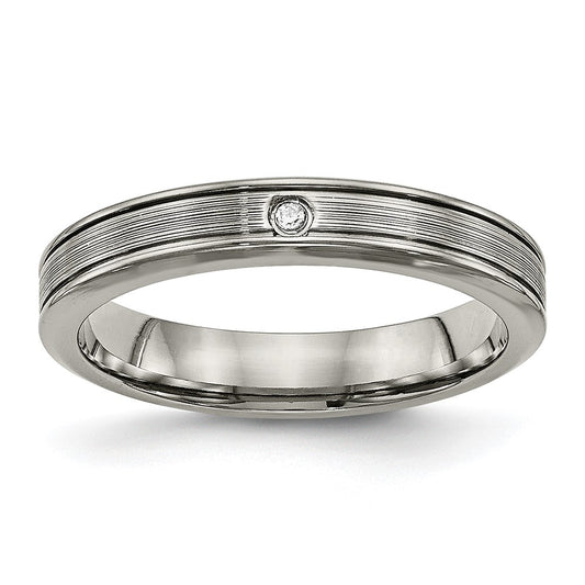 Titanium Polished With Cz 3.75mm Grooved Comfort Fit Band
