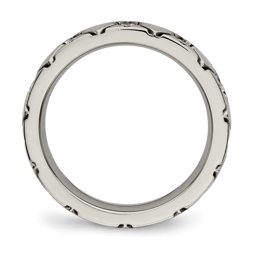 Titanium Polished With Cz Criss Cross 4mm Grooved Band