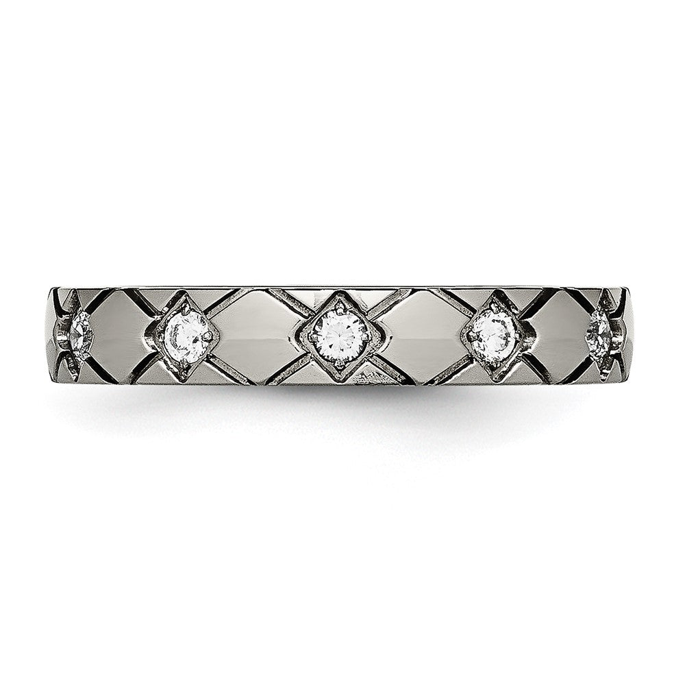 Titanium Polished With Cz Criss Cross 4mm Grooved Band