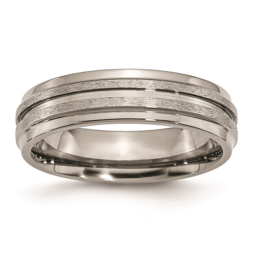 Titanium Grooved Ridged Edge 6mm Satin And Polished Band