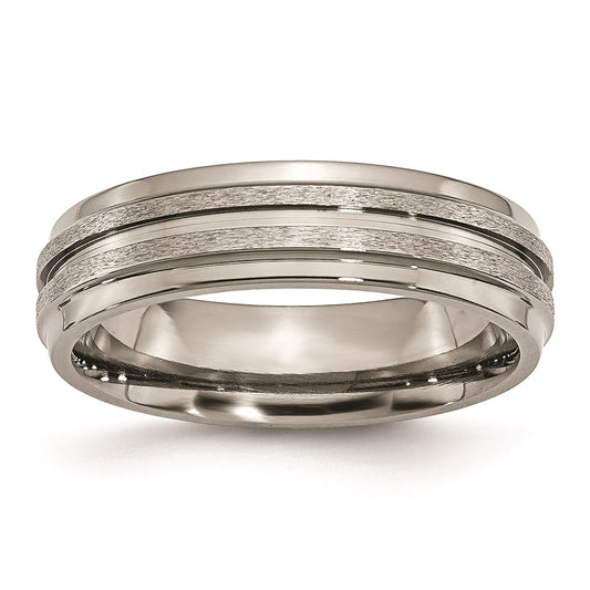 Titanium Grooved Ridged Edge 6mm Satin And Polished Band