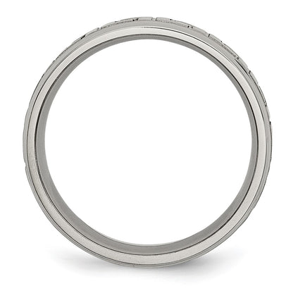 Titanium Ridged Edge Greek Key Design 6mm Satin/Polished Band