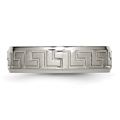 Titanium Ridged Edge Greek Key Design 6mm Satin/Polished Band