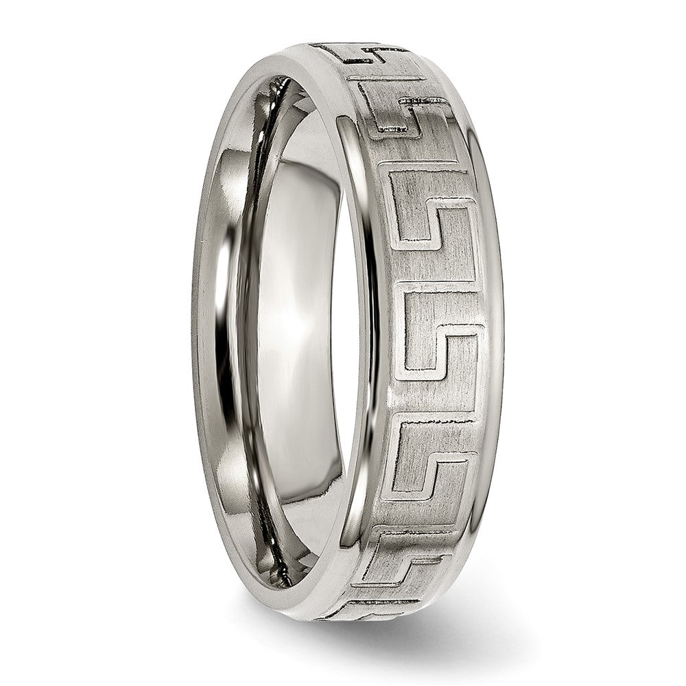 Titanium Ridged Edge Greek Key Design 6mm Satin/Polished Band